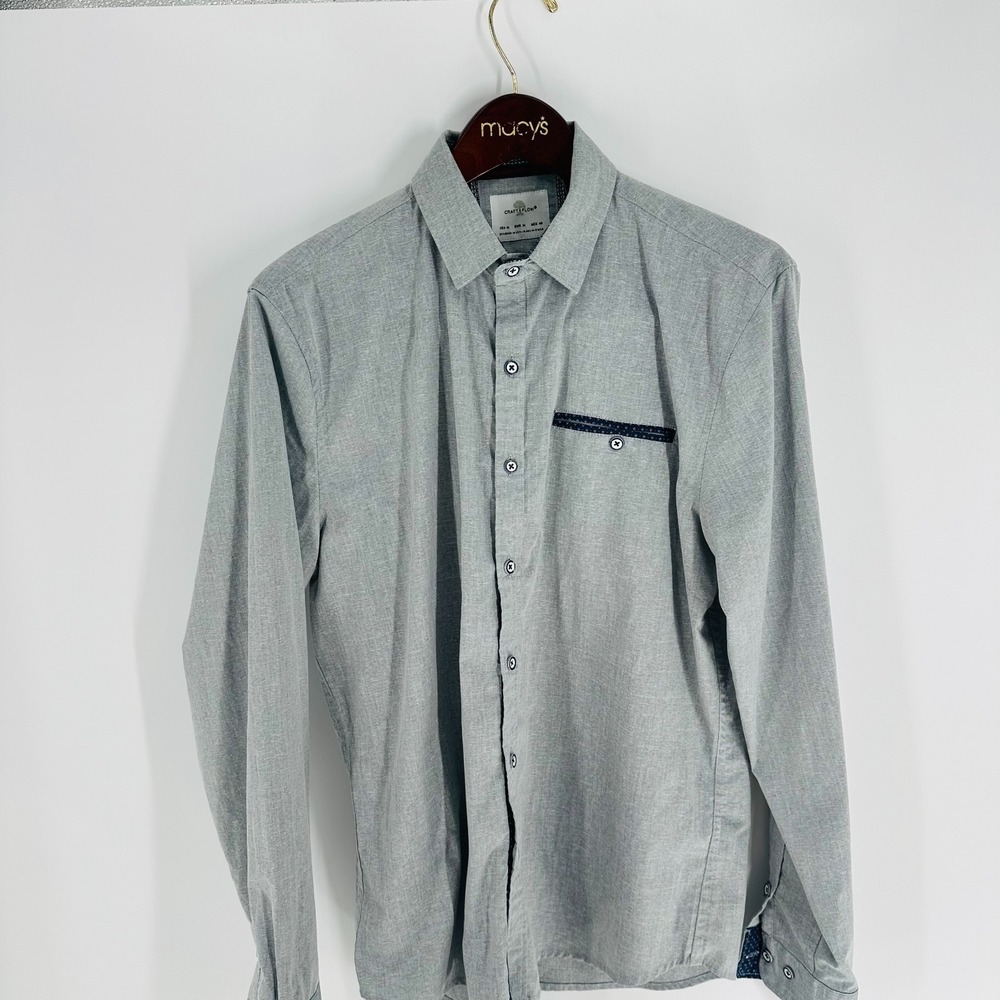 Craft + Flow Textured Piper Long Sleeve Woven Button-Up Shirt‎ Light Gray Size M